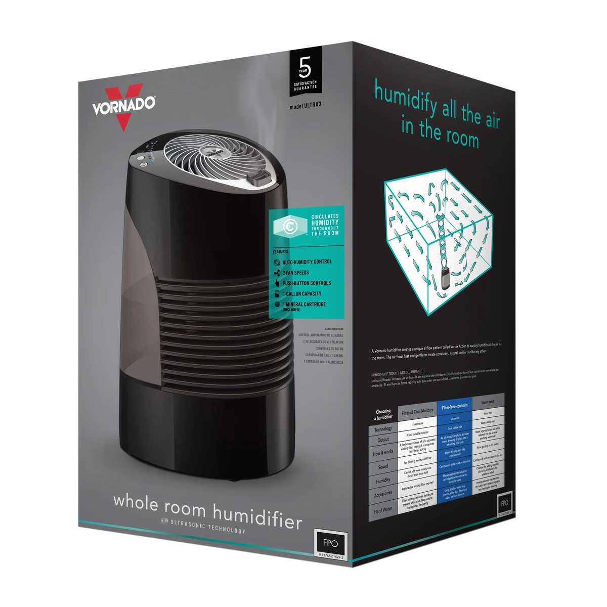 Humidifier, 3 Whole Vornado and New Ultra Ultrasonic Room Black Blue,