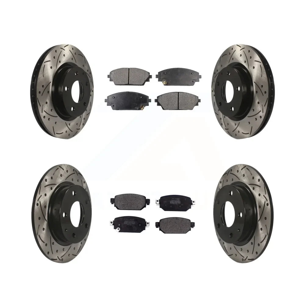'- Rotors Disc 2019-2021 Mazda Rear Pads Semi-Metallic And Slotted Front Coated Auto Kit CX-3 KDF-100589 Drilled For AWD Transit Brake