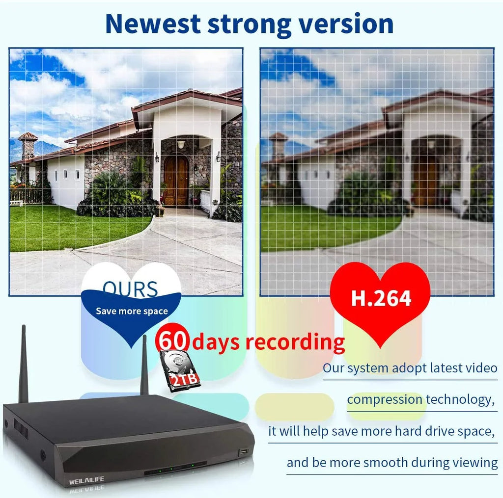 System, 2TB 24/7 Systems Surveillance 4pcs Recorder with 5MP Camera 8 【5.0MP Audio】 Cameras, Two Security NVR Video for Use Channel PoE IP66 Complete HDD, Way Waterproof Outdoor/Indoor Security