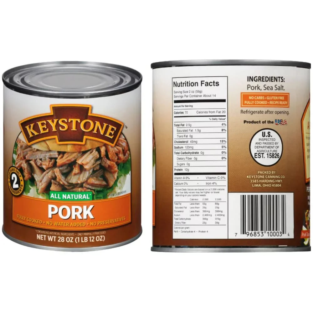 Survival Pork (6 - of Life Natural 28oz Emergency Keystone All 2 Beef, and eat Each) Long Combo Chicken to Ready Food Camping Cans Shelf Cans