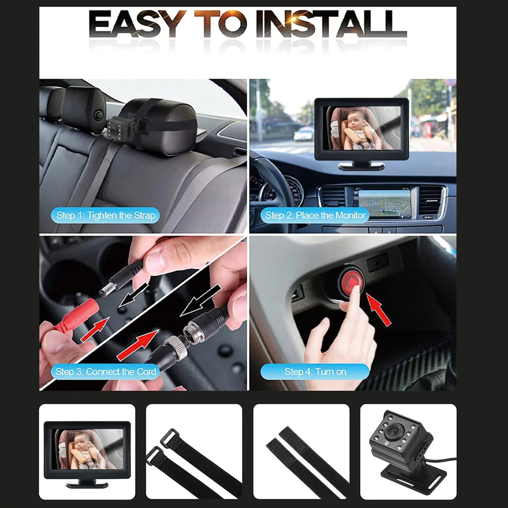 Mirror Night Installation Easy Car Camera Baby View 150° Wide Camera Facing Rear 4.3 Inch 720P for Seat Display Car moobody Monitor Monitor Seat Car Mirror Vision Baby Baby