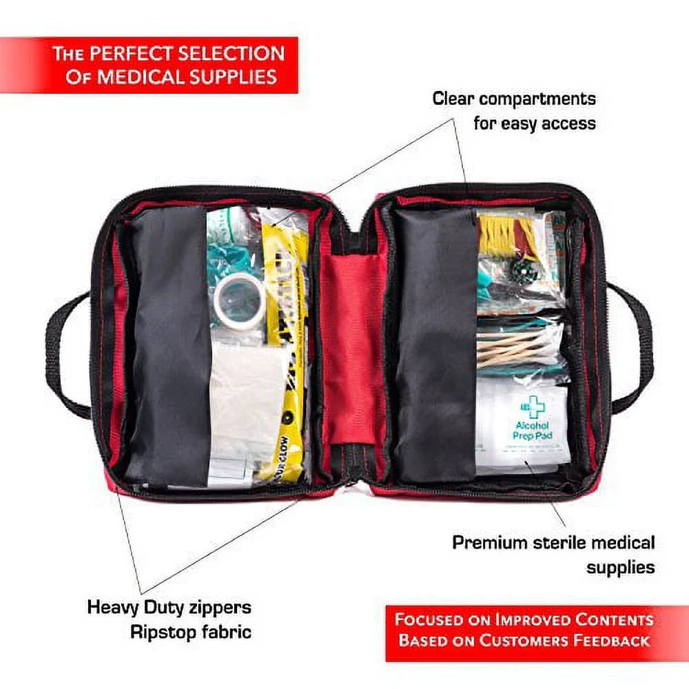 '- Emergency - Travel, | First Sports, Complete for 160 Home, stocked with Office, Car, Kit Piece Camping, Survival Supplies Fully Aid Bag Medical