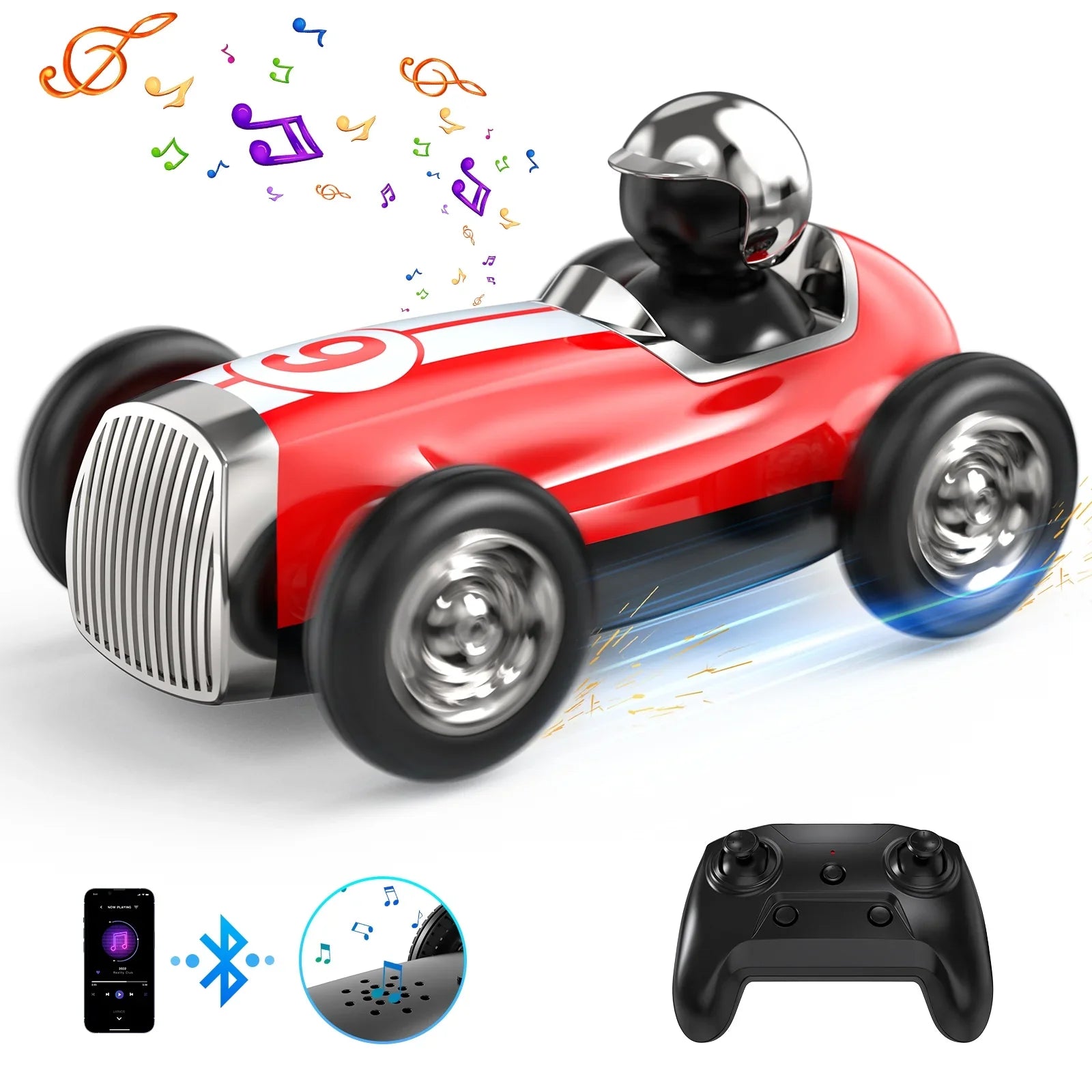 Speed Toys Stunt with RC Red Speaker Mode AUOSHI Bluetooth Gifts, Trucks Control for Music 2 RC Wireless Car Girls Car Fast Car Remote Boys for Kids 2.4GHz RC
