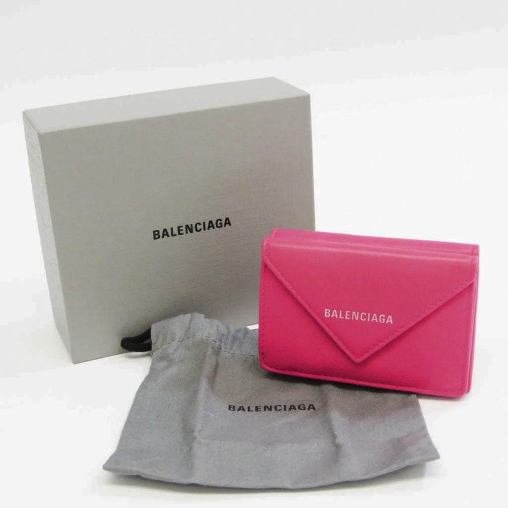 Pre-Owned Mini 391446 Paper Wallet Pink Women's (tri-fold) Balenciaga Wallet (Good) Leather
