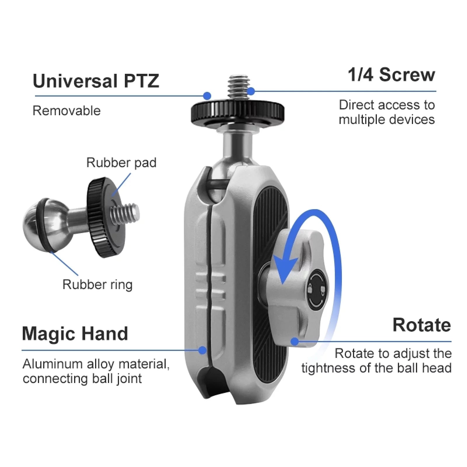 with Head, Camera Load DJI, Aluminum Dual Ball - Capacity, AKASO, Mount Handlebar Insta360 Clamp Rotatable 11/10/9/8/7, Alloy Bicycle Hero Adapter, 1.5kg Adapter, Compatible