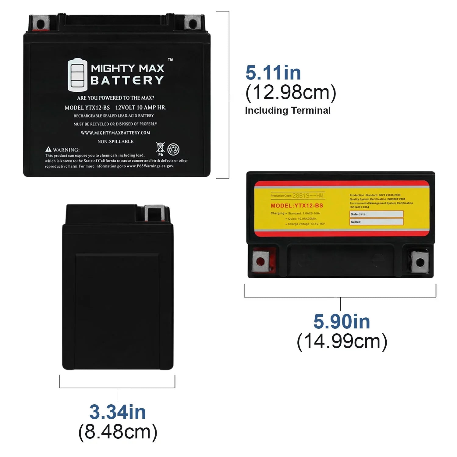 2001-2004 12V Suzuki YTX12-BS Battery 10AH for GSX-R1000