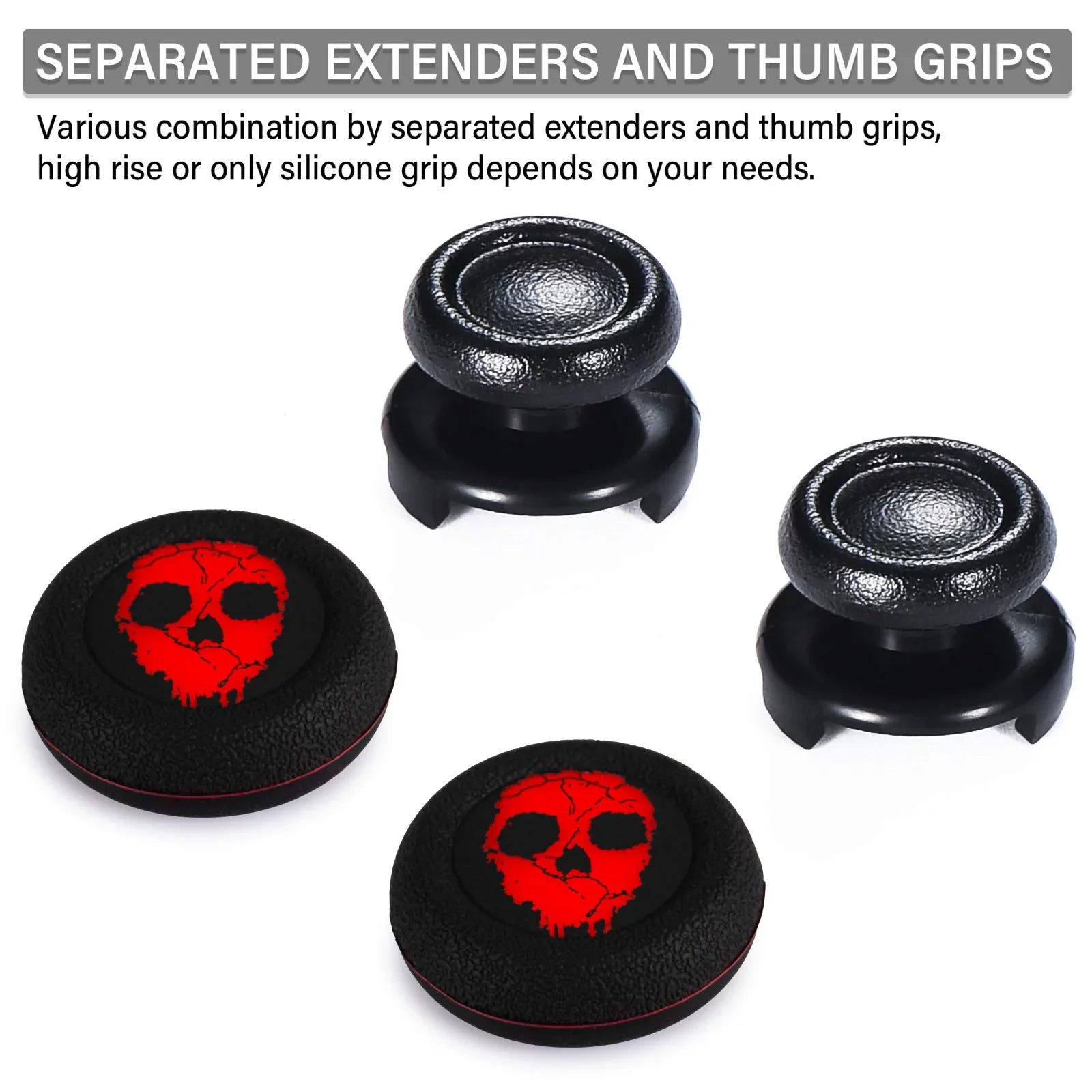 Rubber Printing Silicone PS5 for Thumbstick & & Playrealm Cover Sets Dualsenese (Ghost Controller Extender 2 FPS Red) Grip PS4