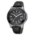 Swiss Made with Mens Dial Leather Watch Strap Black Quartz Black Calfskin