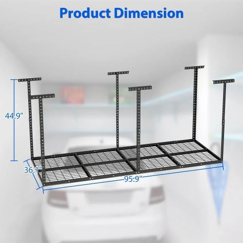 Organization Weight Capacity,Black Duty Storage Systerm,Heavy 3x8ft Storage Garage Rack,Adjustable Racks,660lbs Garage Ceiling Metal Storage Overhead Garage