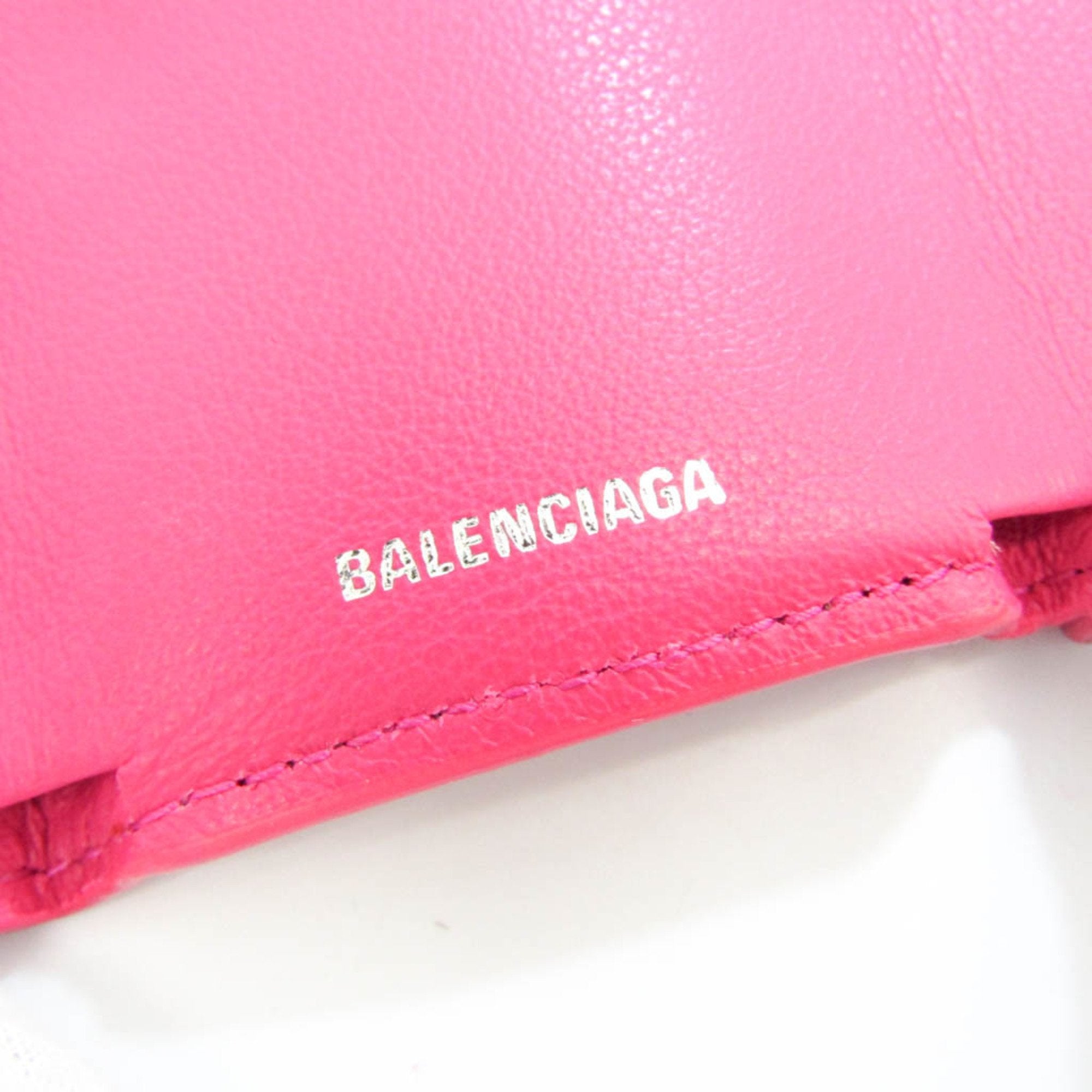 Pre-Owned (Good) 391446 Balenciaga Mini Pink Wallet Women's Papier Leather (tri-fold)