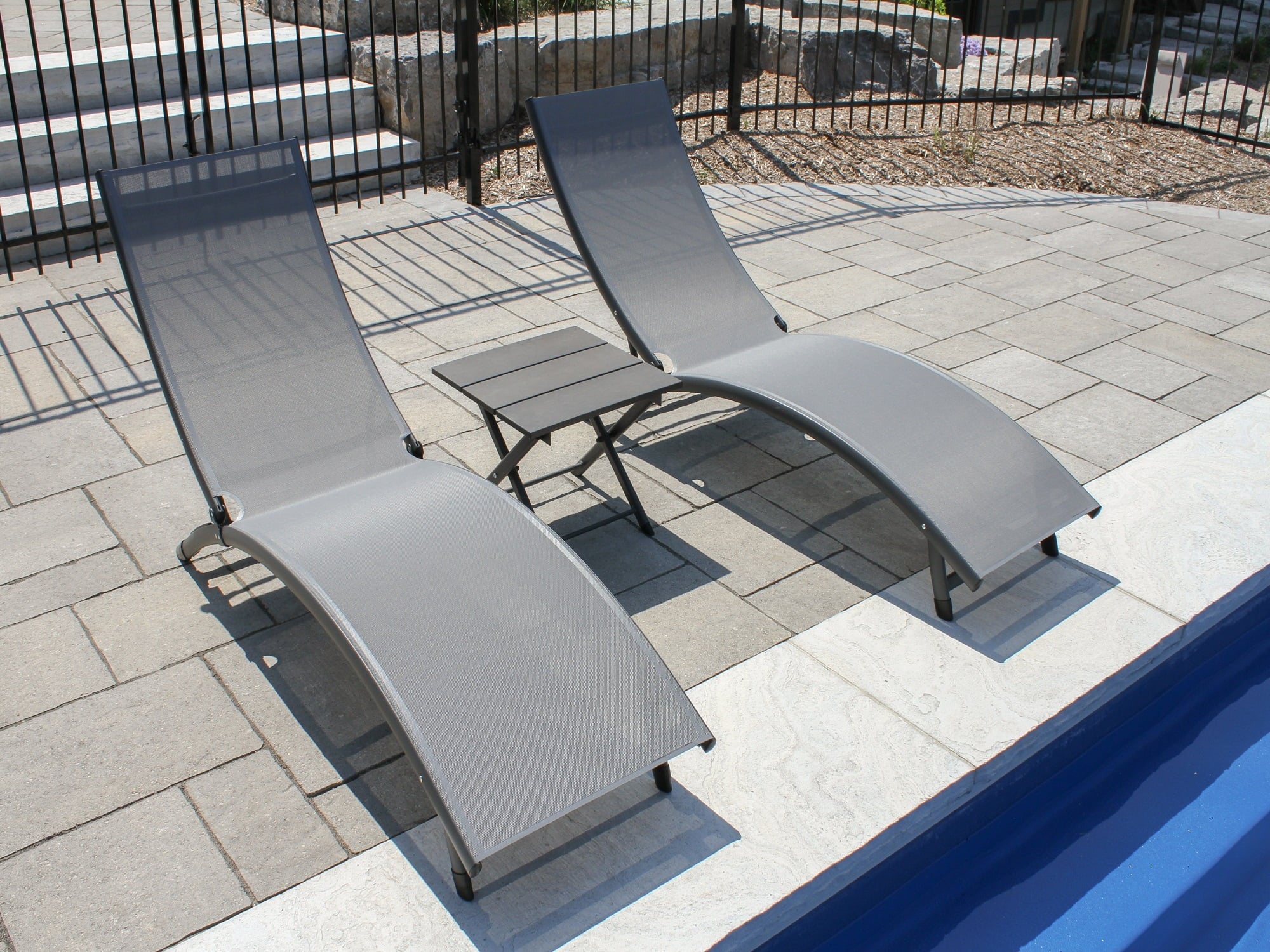 69” and The 3 Chairs Reclining Hamptons Folding Aluminium Table Piece Collection Set Black