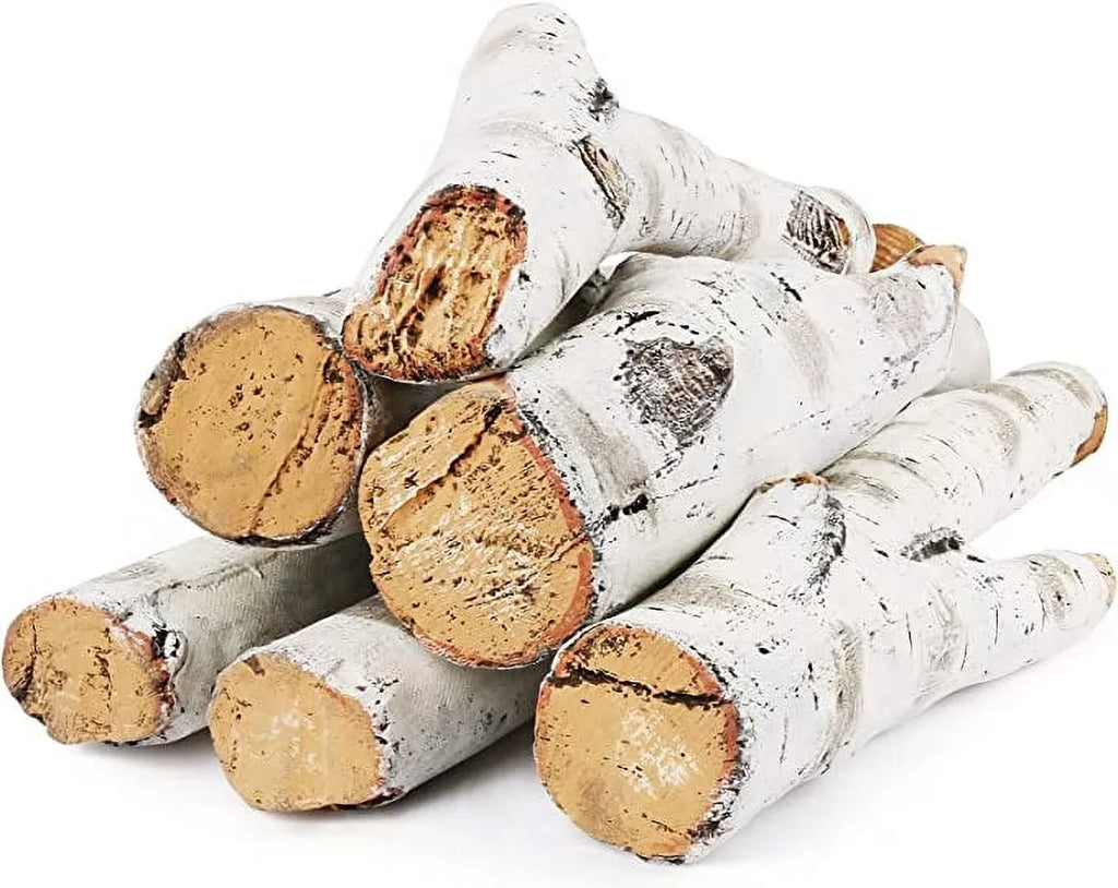 6 Logs Inserts, Birch Grisun Pits, Fireplace Gel, Fireplace Fire Propane, Firebowl, Pcs Logs, 26.8" Outdoor Indoor Ethanol, Vented, Ceramic Decoration, Realistic Wood White Large Gas Electric, for