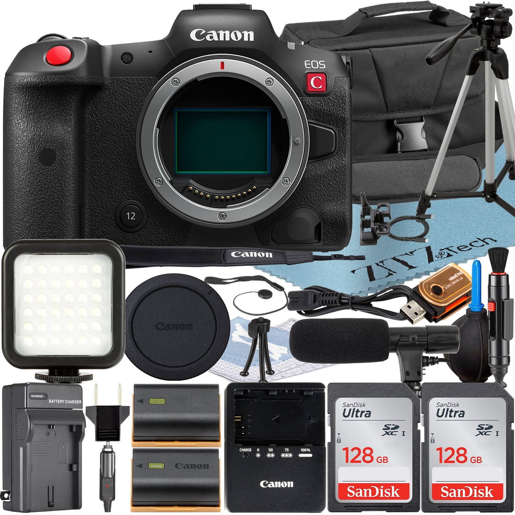 Pack 2 Case Camera (Body) C with Card 128GB Accessory SanDisk Cinema + R5 ZeeTech Memory EOS Mirrorless Bundle + Canon