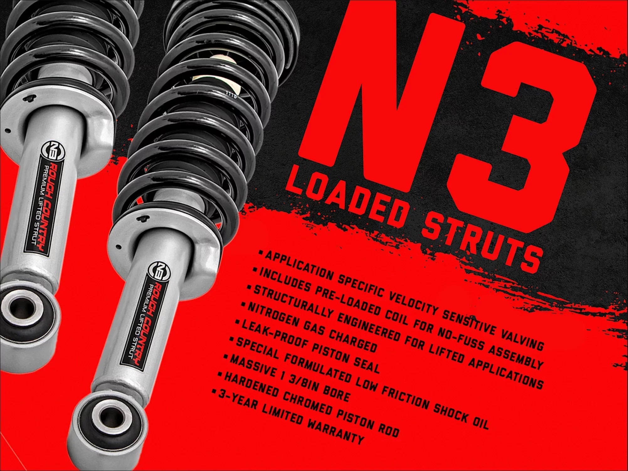 Silverado Country | Loaded 4WD Chevy (fits) 1500 Rough | 19432 Sierra N3 GMC 2014-2018 Kit Lift 3.5" Struts/Shocks
