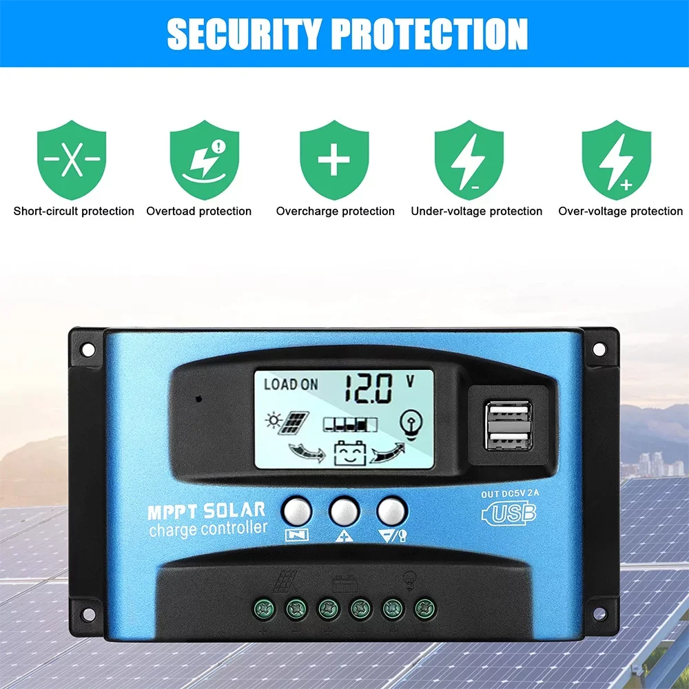 Charging Efficiency, Solar High USB, MCU Timer(Blue) 30A Build-in MPPT Charge Solar Dual Charger Panel Controller, Controller, Control, Regulator