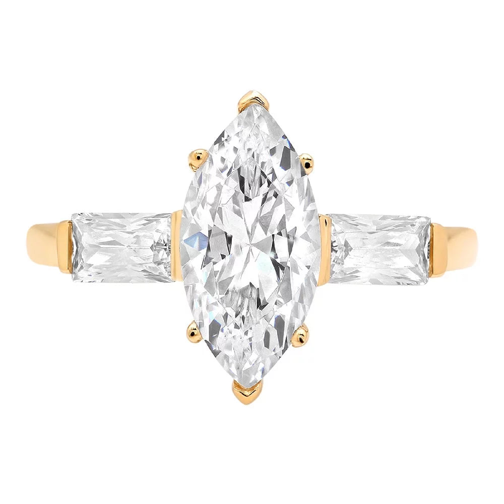 Yellow ct 14k Marquise 2.0 10.5 Cut Gold Ring Three-Stone Simulated Brilliant SZ Diamond