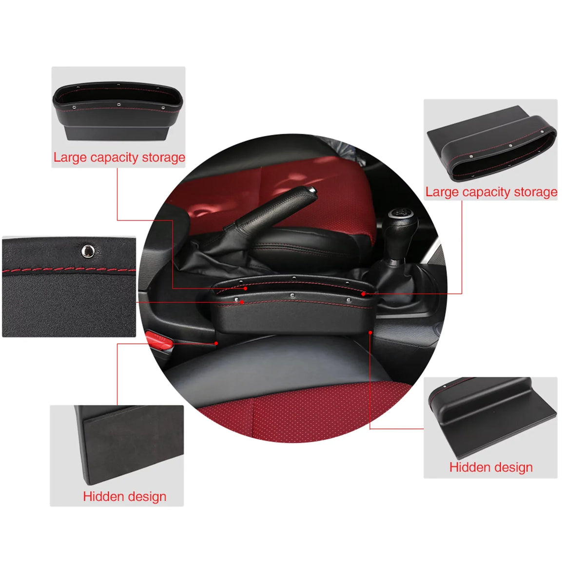 Seat Black Driver Red Side Storage Crevice Gap Car Box 4pcs Passenger