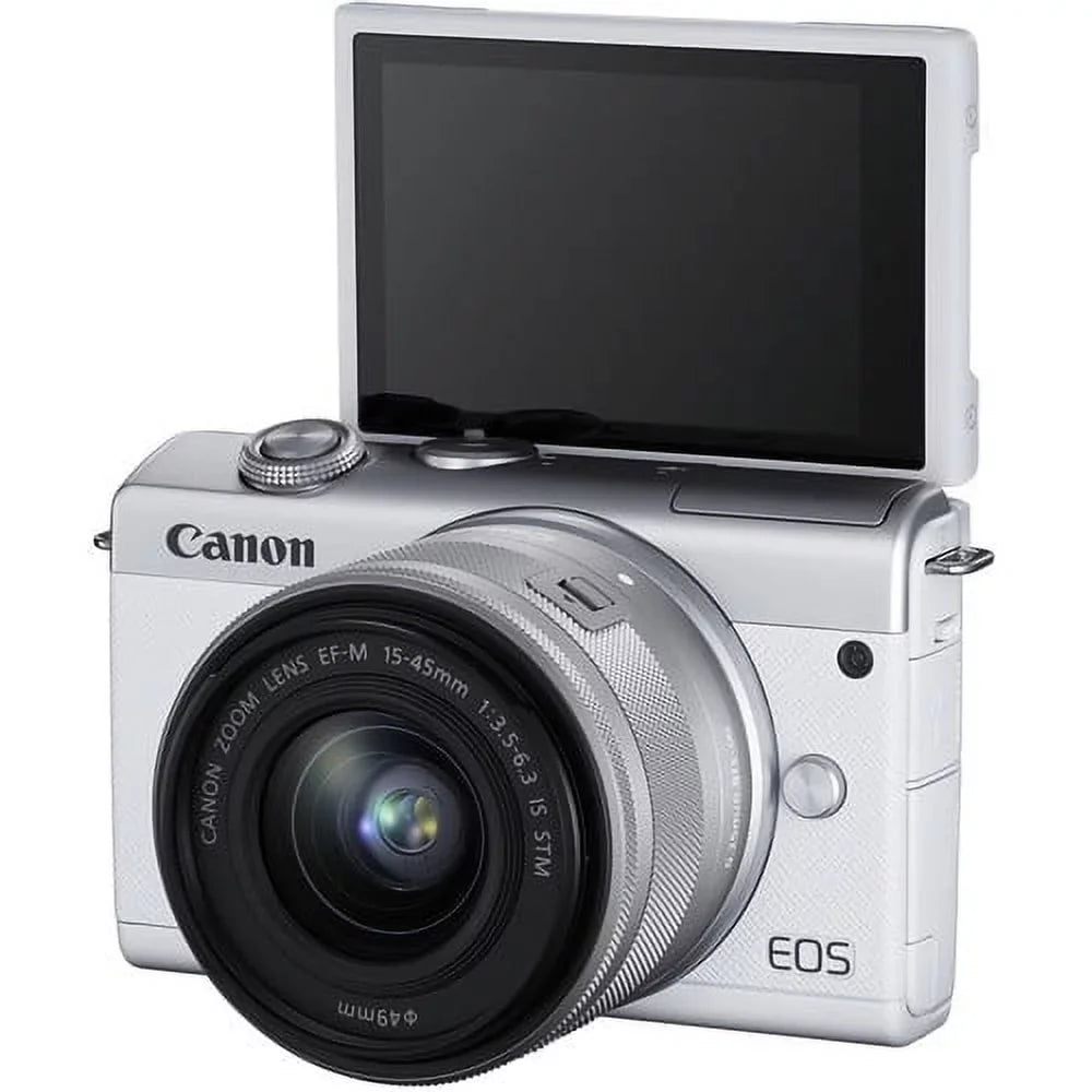Mirrorless Lens + EOS with More Digital (White) Canon M200 Memory Spare with 128GB Camera + Battery Card Kit 15-45mm
