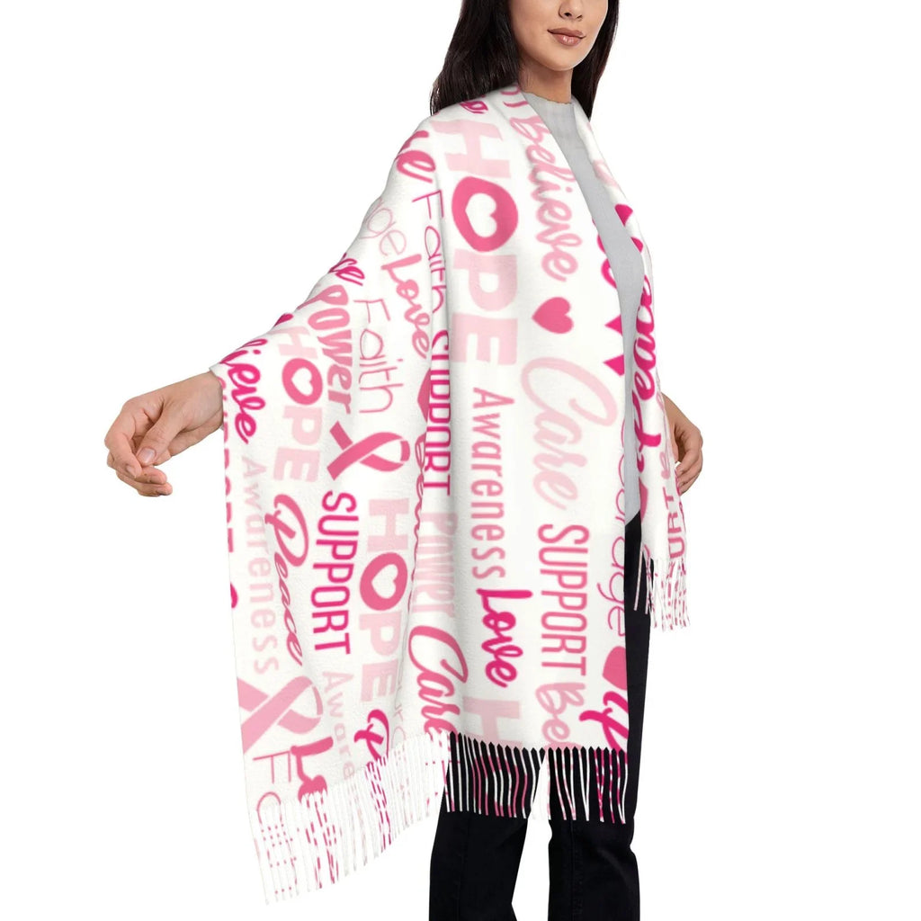 Women Warm For Cancer Wrap Elegant Print Scarves Large Winter Breast Awareness Shawl Gifts- Ribbons Scarf Bingfone Pink Art Feel Soft Cashmere
