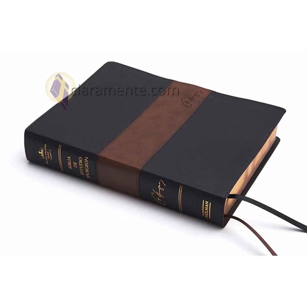 Biblia 1960 símil Spurgeon, negro/marrón estudio piel de RVR (Hardcover)