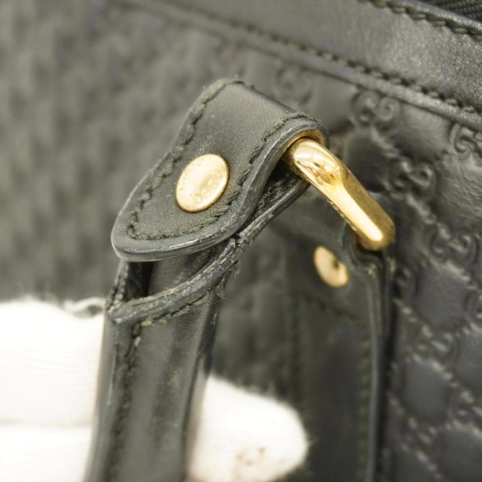 Gold Women's Gucci Black Pre-Owned Micro Hardware Leather Handbag Guccisima 449658 (Good)