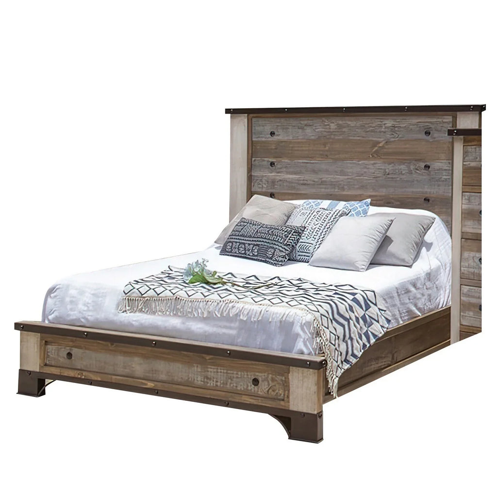Size Round Brown Wood Fena Bed, Benjara Multicolor Nailheads, King Distressed Black