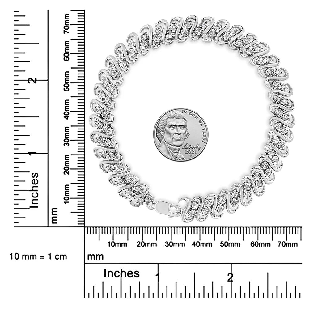 1/2 Diamond Clarity) S-Link .925 Inches Double Row Bracelet Color, - Cttw 7.25" I2-I3 Sterling (I-J