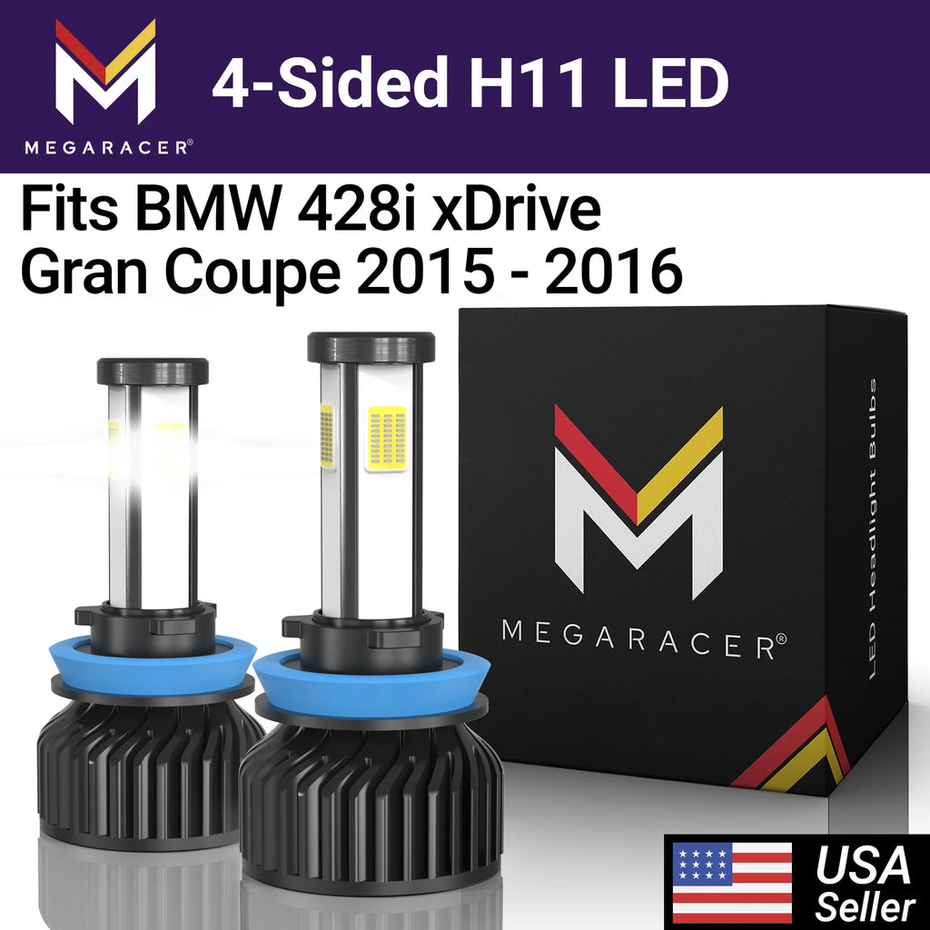 Replacement White 60W Mega Gran 2015 4 Light H8 Headlight Diamond xDrive 428i Gran BMW 6000K H11 Automotive 12V 428i Coupe 15 Fog 16 xDrive 2016 BMW Racer H9 Sided Coupe 10000LM LED Bulbs
