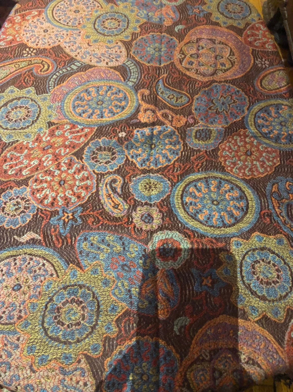 Orange Pashmina Brown Vintage Scarf Brocade Paisley Wrap