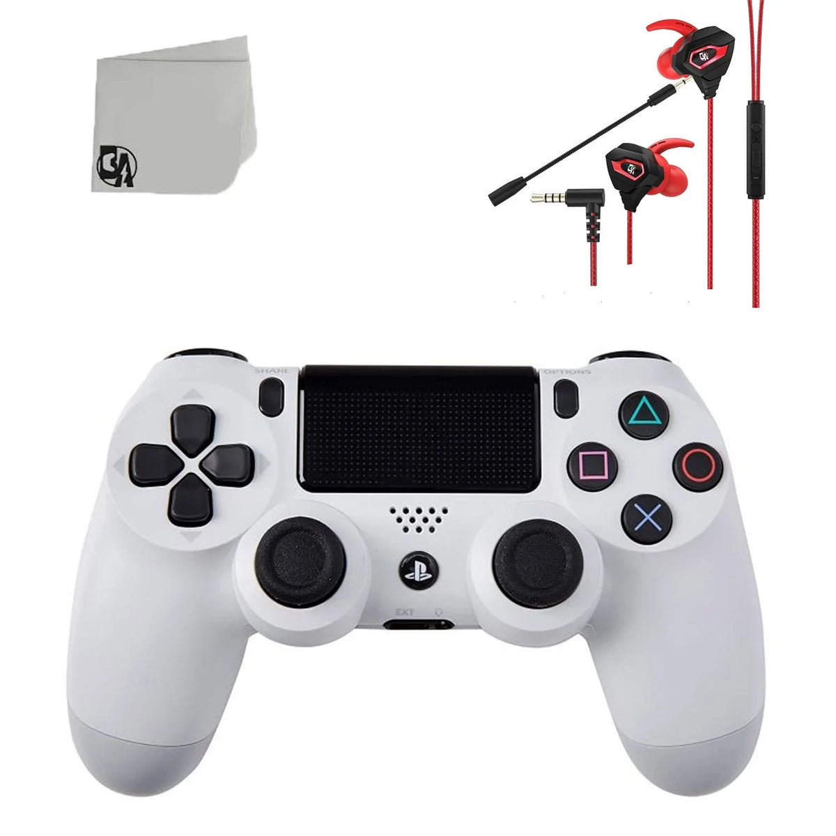 Bundle New Dual Controller + For BOLT Gaming Shock Wired Sony Like Earbuds AXTION PS4 White Console