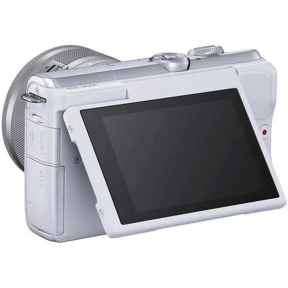 Mirrorless Lens + EOS with More Digital (White) Canon M200 Memory Spare with 128GB Camera + Battery Card Kit 15-45mm