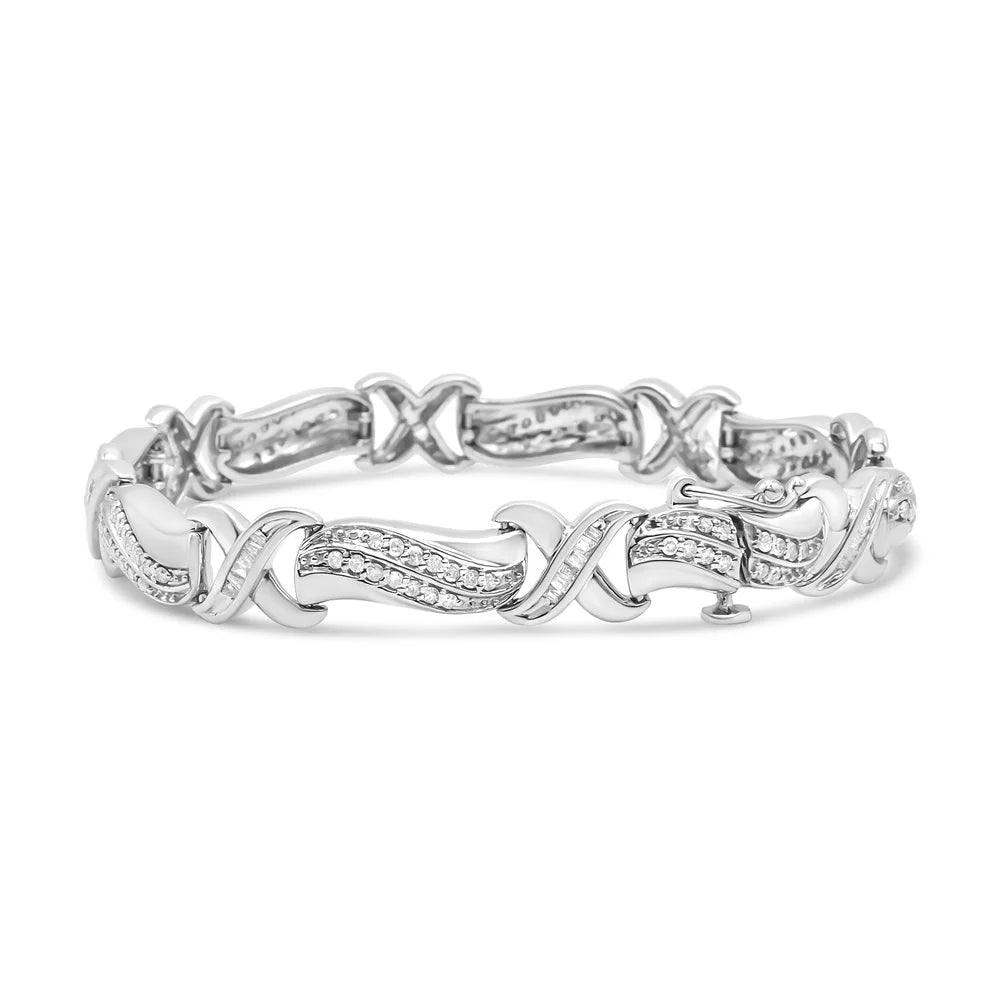 Cttw .925 Bracelet Link of Silver and Clarity) 7" X Womens - Tennis Haus (I-J Diamond cut Brilliance 3/4 Color, Sterling I3 Wave 1 Box Round Clasp