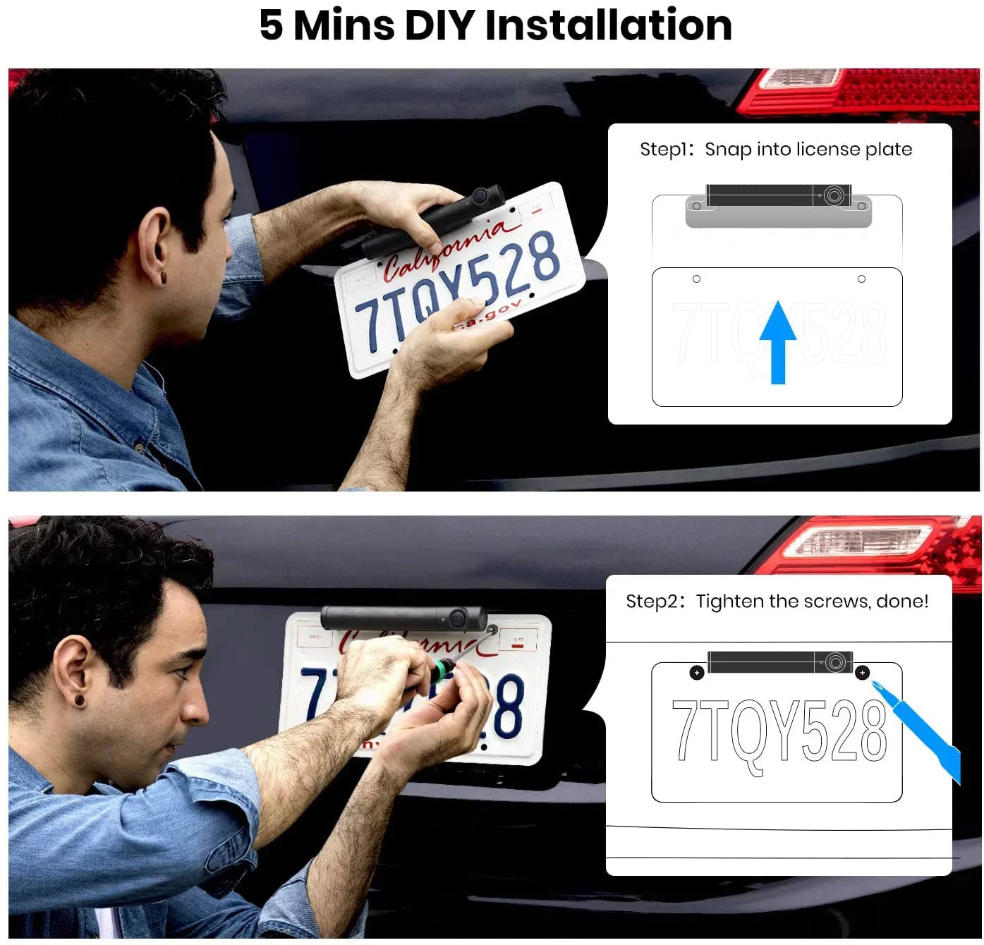 Night Wireless for Monitor 5'' Vision Up for AUTO-VOX Systems Camera Car Camera 5Mins Back Backup Trucks, DIY Installation, TW1 Solar