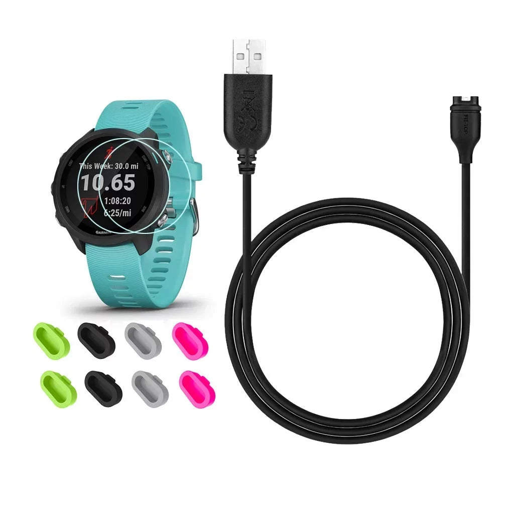 Glass 245/Approach Sync Charging S60 Screen and Charger, 2Pcs for Clip Cable Tempered Data Forerunner HD Garmin