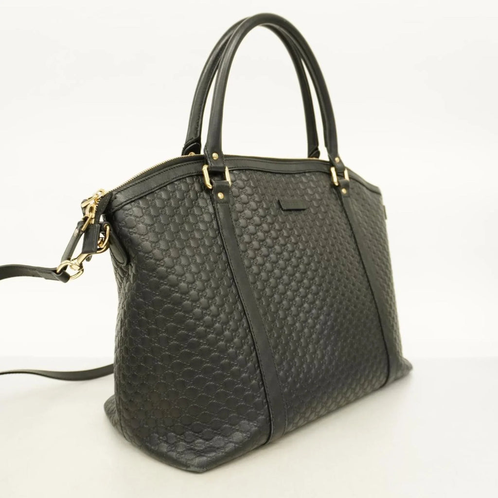 Gold Women's Gucci Black Pre-Owned Micro Hardware Leather Handbag Guccisima 449658 (Good)