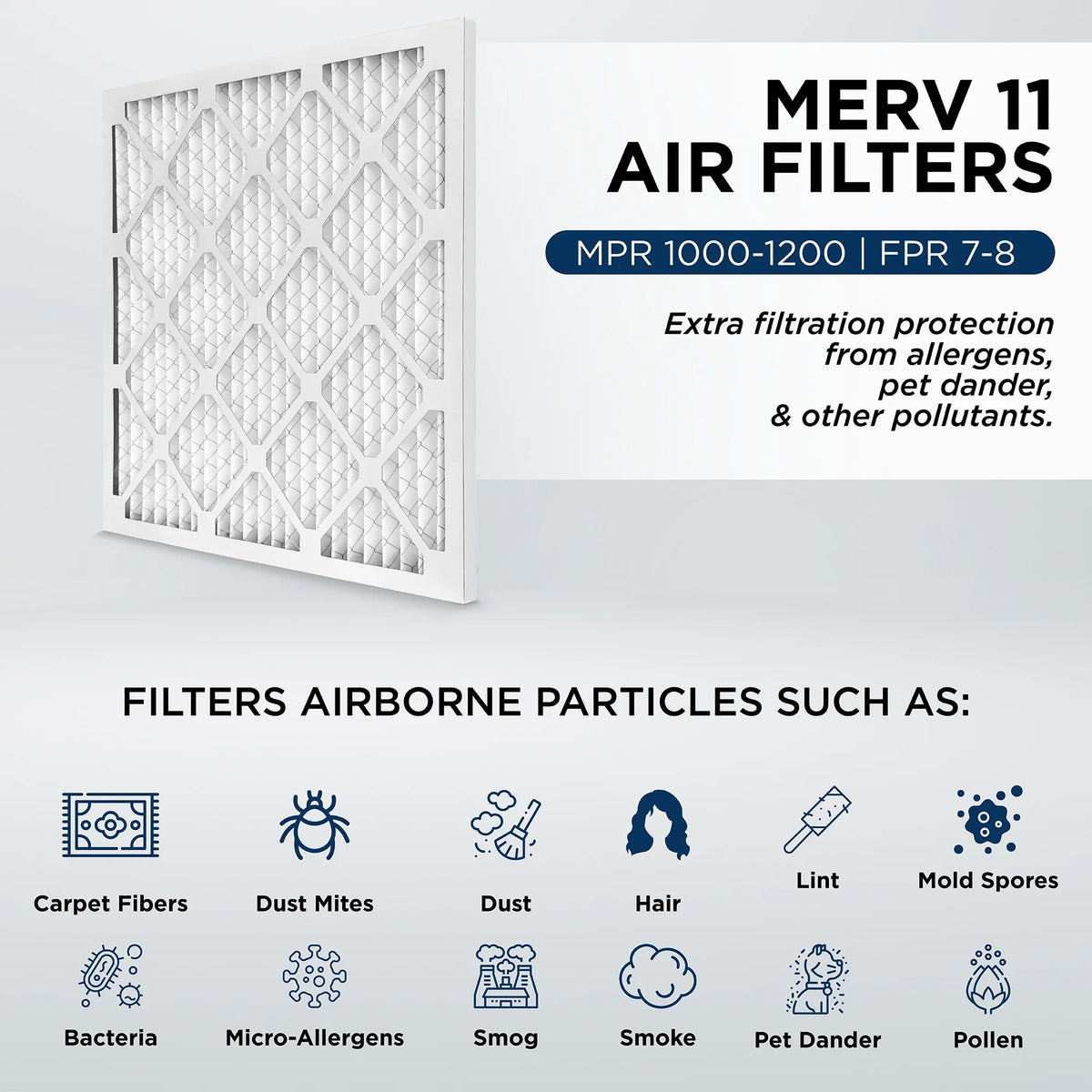 12. 3/4 by 21-1/2 AC 11, Air x 16-3/8 x 1" Case of Actual MPR Filters x Pleated Size: Pamlico. x 1000 16-3/8 21-1/2 Furnace 1 MERV