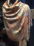 Orange Pashmina Brown Vintage Scarf Brocade Paisley Wrap