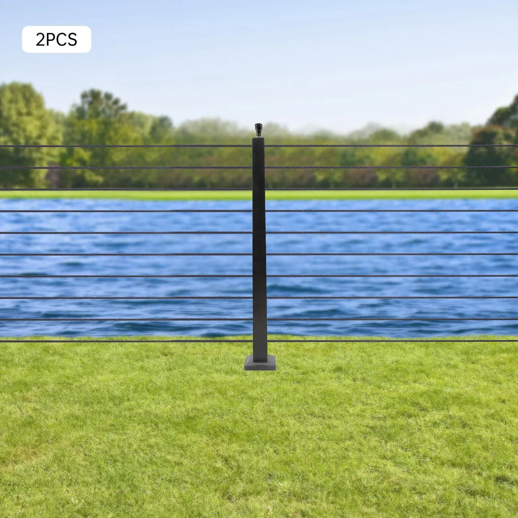 Deck Post Level Post Railing Stainless Steel Sides Level Railing Cable Fence Pre-Drilled Two Square Cable for Wood 36''x2''x2'' Concrete System