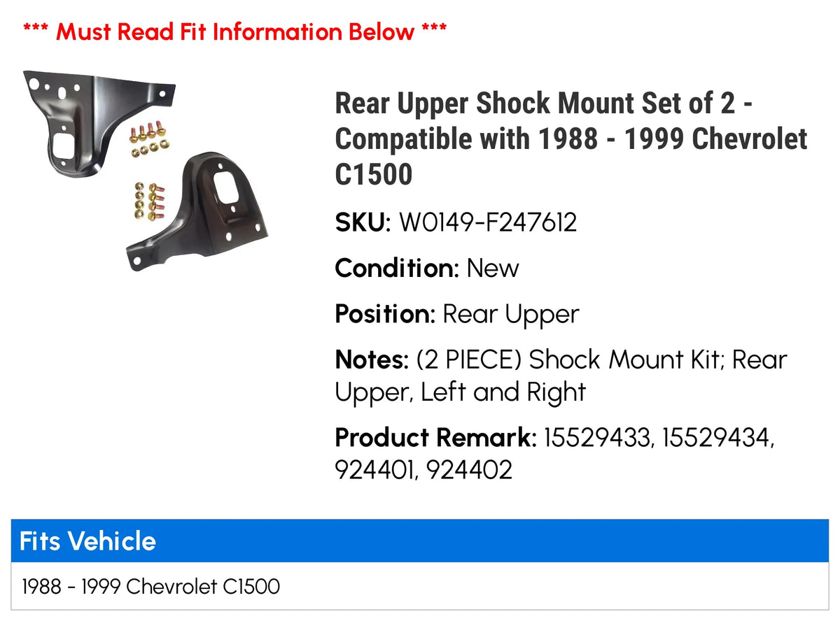 Compatible 1994 1999 1989 - 1988 Chevy 1996 Rear Shock Upper 1998 1990 C1500 1991 with Set - Mount 1997 of 1995 1993 2 1992