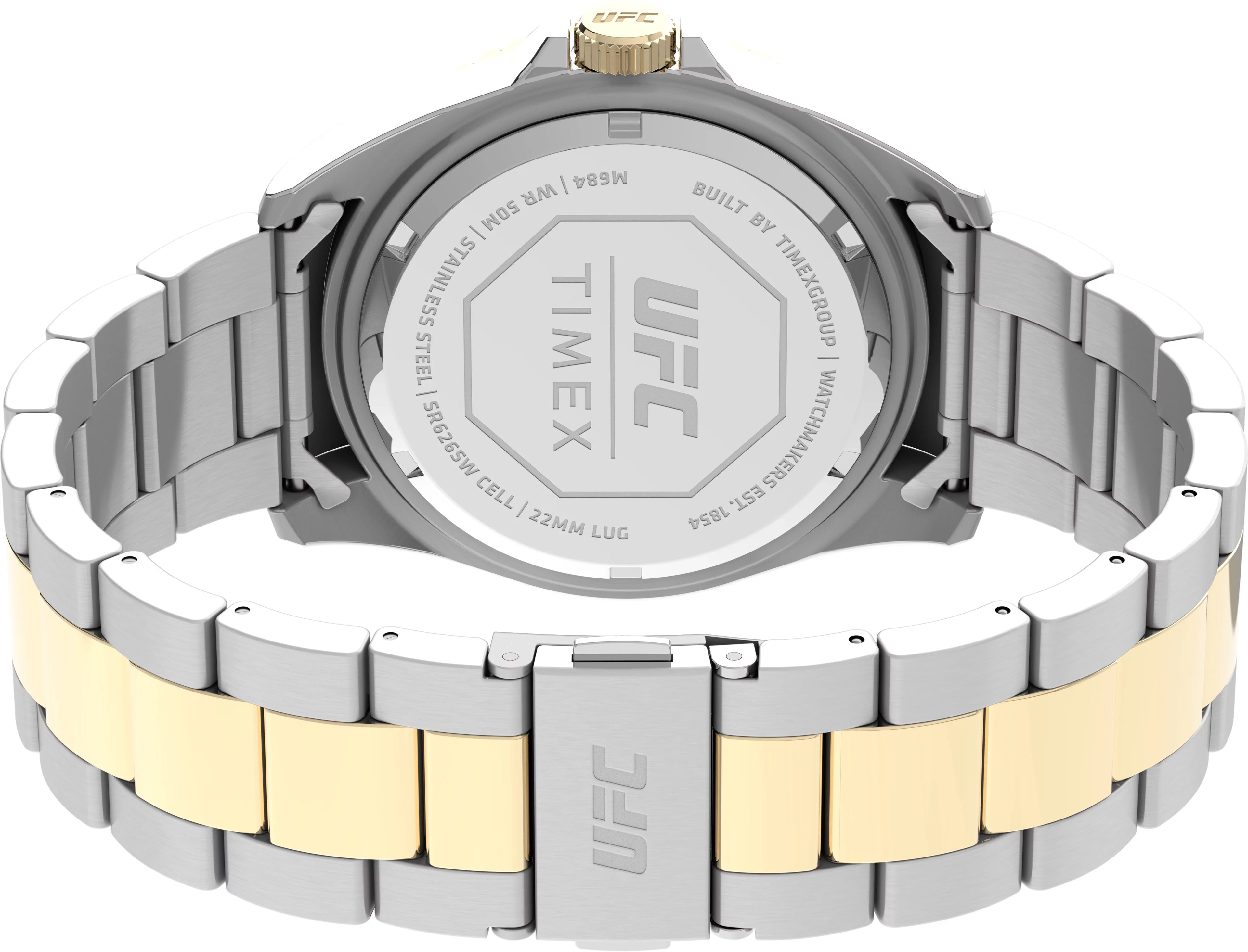 UFC Watch Blue Debut Two-Tone 42mm Silver-Tone Case Men's Dial Timex Strap -