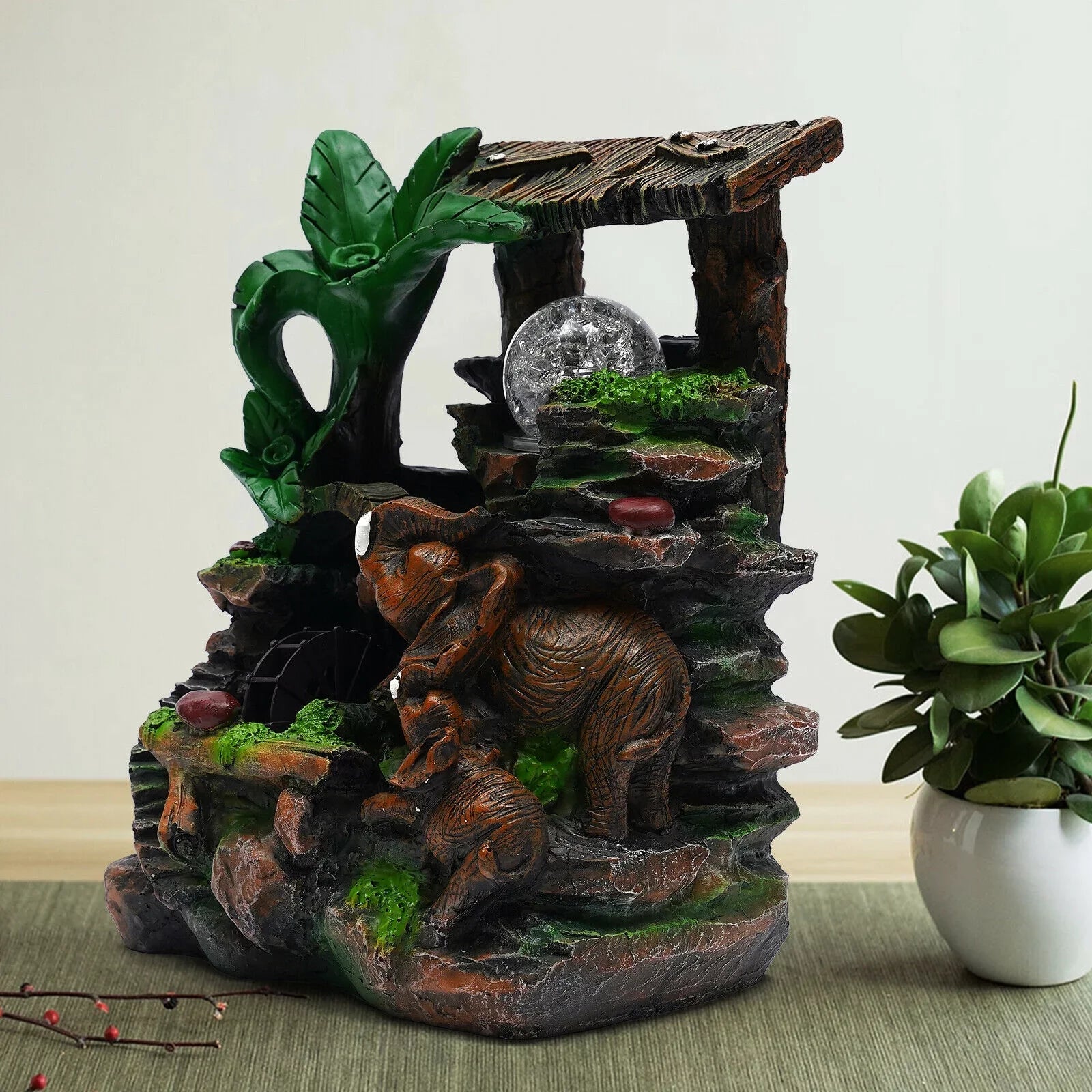 Rockery Feng Home Waterfall Resin Ball Rolling LED Water Shui Decor Tabletop Tabletop Water with Fountain Fengshui Fountain Light LED Indoor Fountain Waterfall