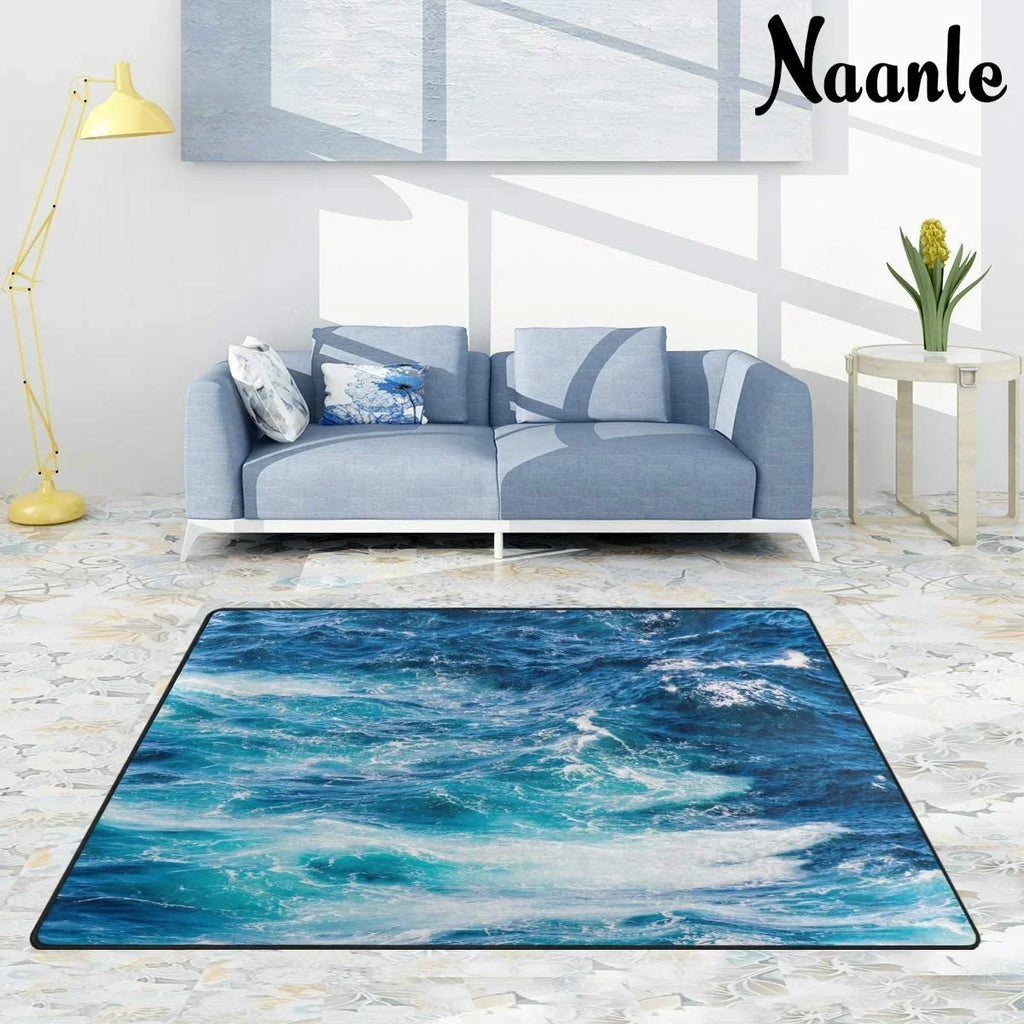 x Inches 63 Floor Non Yoga Ocean Wellsay Nursery Wave for Carpet Sea cm), Slip Dinning Wave Area x Sea Bedroom x Rug Mat 4' Ocean 160 Living / 120 Kitchen, Room Rug 5'(48