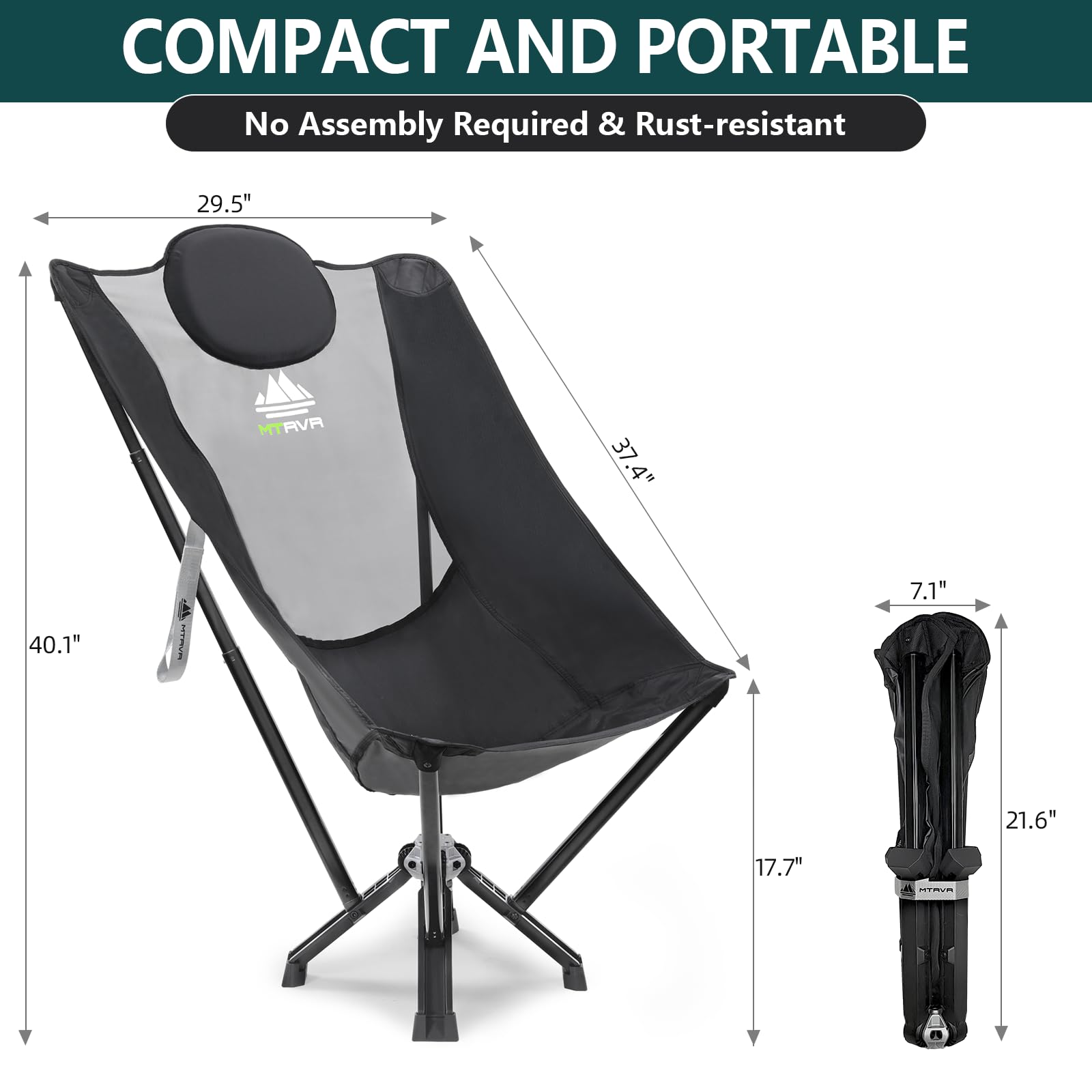 Adults, Sports, Folding Chairs Camping High Picnic, Lounge Camp Travel, Lawn, Portable for 60 Chair MTRVR Size Back Beach, Foldable Chairs, Heavy-Duty, Oversize,Supports Compact Outdoor Plus for Chair
