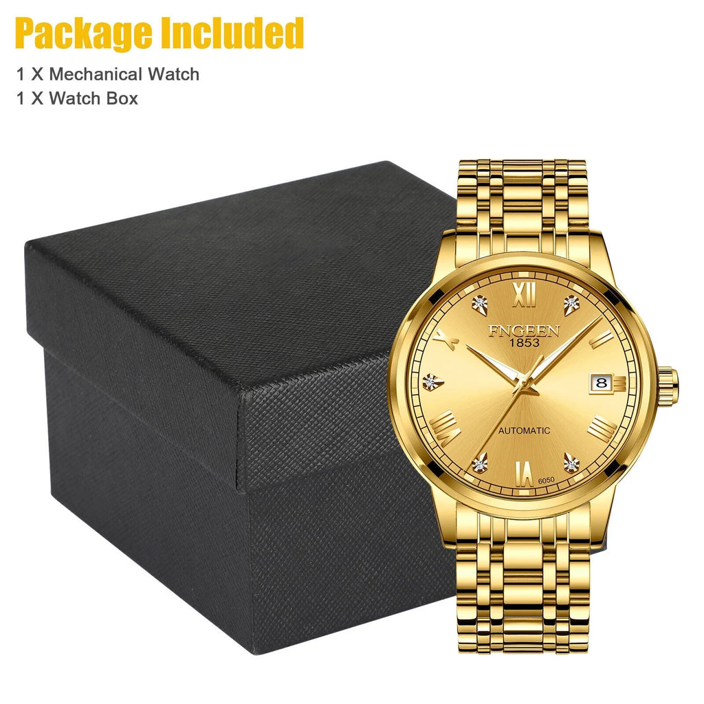 Stainless Wrist Men Mechanical Watch Gold Luxury Automatic Tone Waterproof Steel