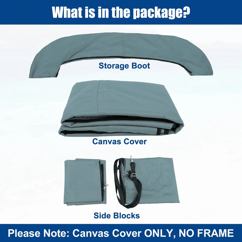 Detachable Canvas With Gray Side 4Bow 8'Lx54"Hx91"-96"W Unique Top Blocks Bimini Bargains