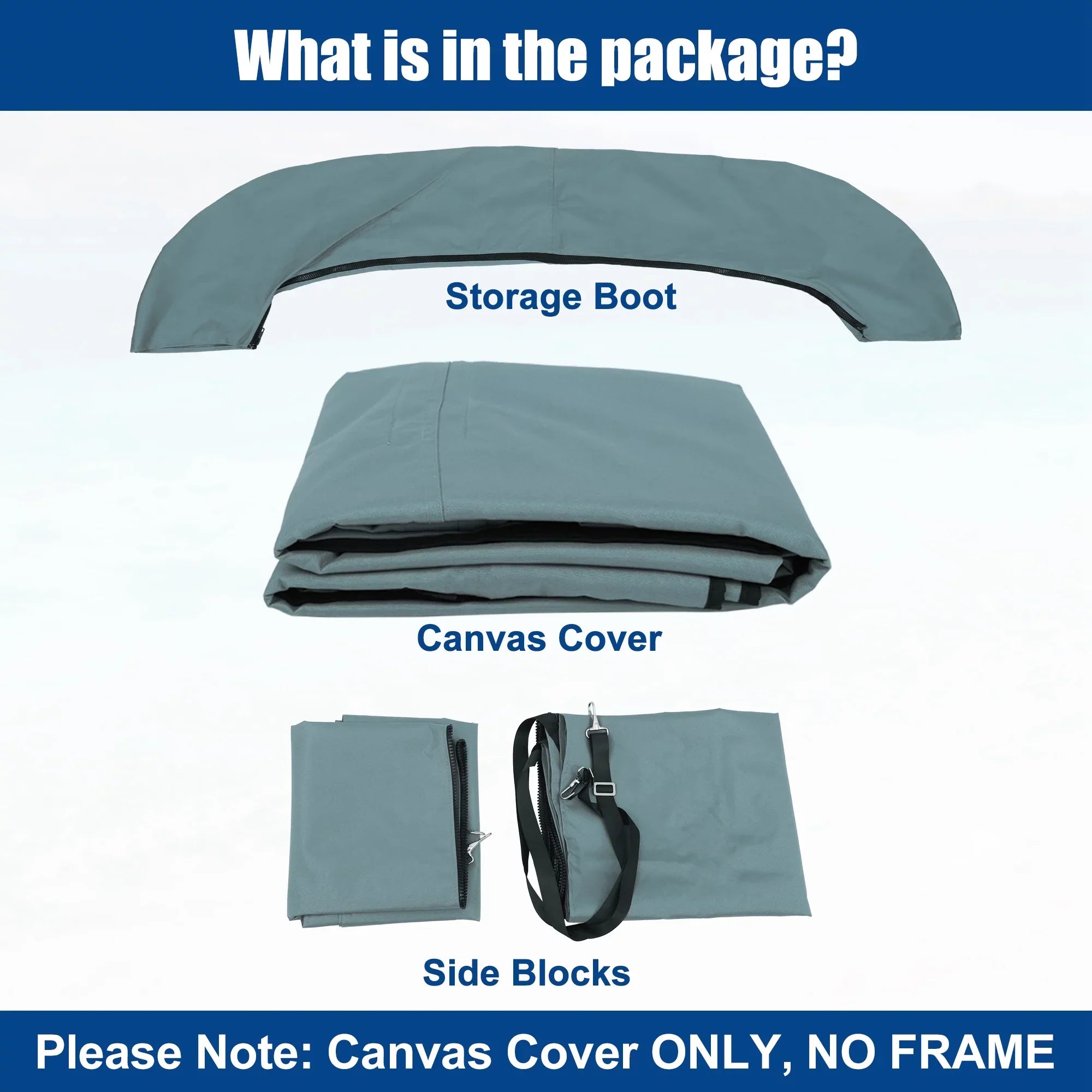 Detachable Canvas With Gray Side 4Bow 8'Lx54"Hx91"-96"W Unique Top Blocks Bimini Bargains