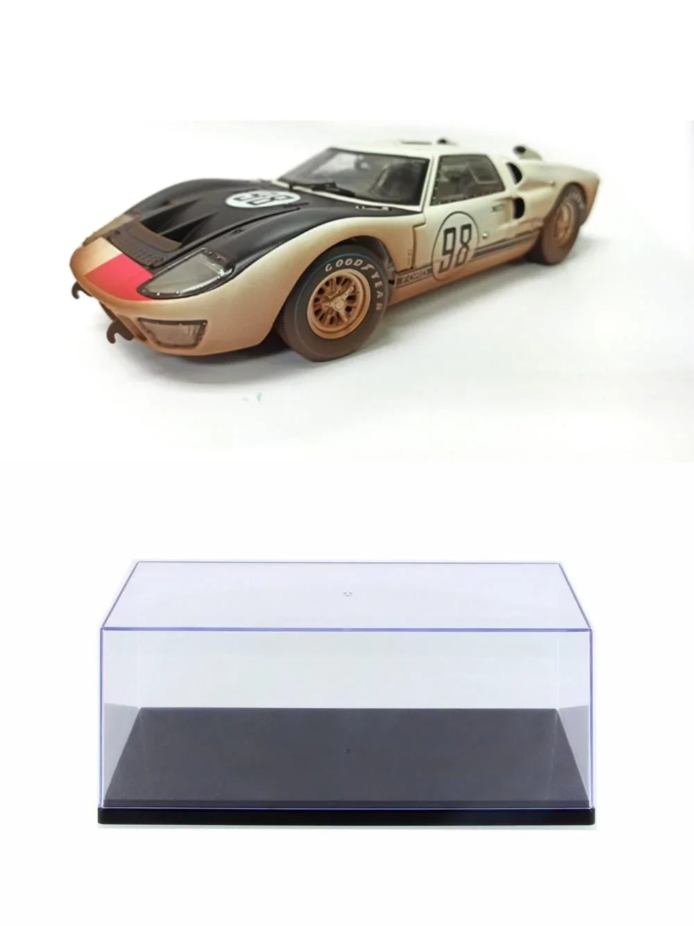scale Collectibles Car Shelby Race Car Toy White GT-40 SC432W #98 After (Dirty - II Diecast 1/18 Ford - w/Display Model Version), 1966 Diecast Case - MK