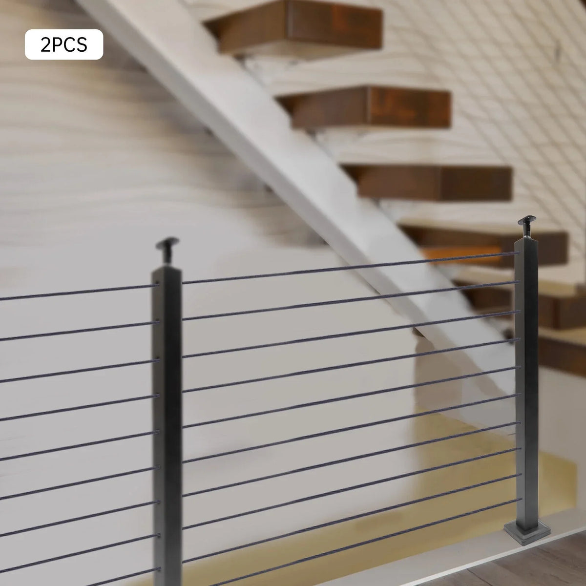 Deck Post Level Post Railing Stainless Steel Sides Level Railing Cable Fence Pre-Drilled Two Square Cable for Wood 36''x2''x2'' Concrete System