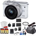 Mirrorless Lens + EOS with More Digital (White) Canon M200 Memory Spare with 128GB Camera + Battery Card Kit 15-45mm