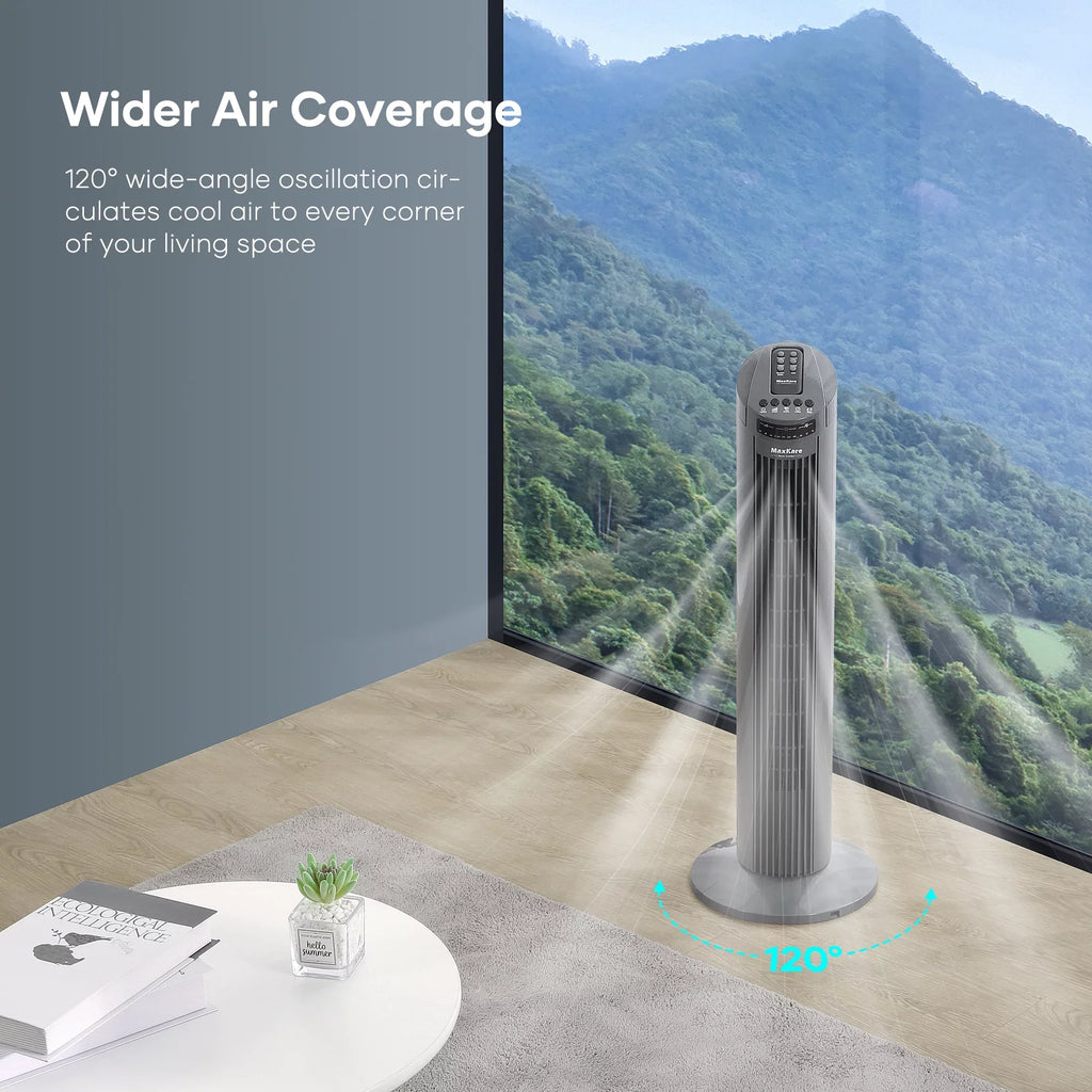 Gray Remote Speeds 3 60dB Wind Dark Fan Control Quiet Modes 30" Fan with Oscillating 120° Fan Bedroom, 3 MaxKare Cooling Tower Timer for